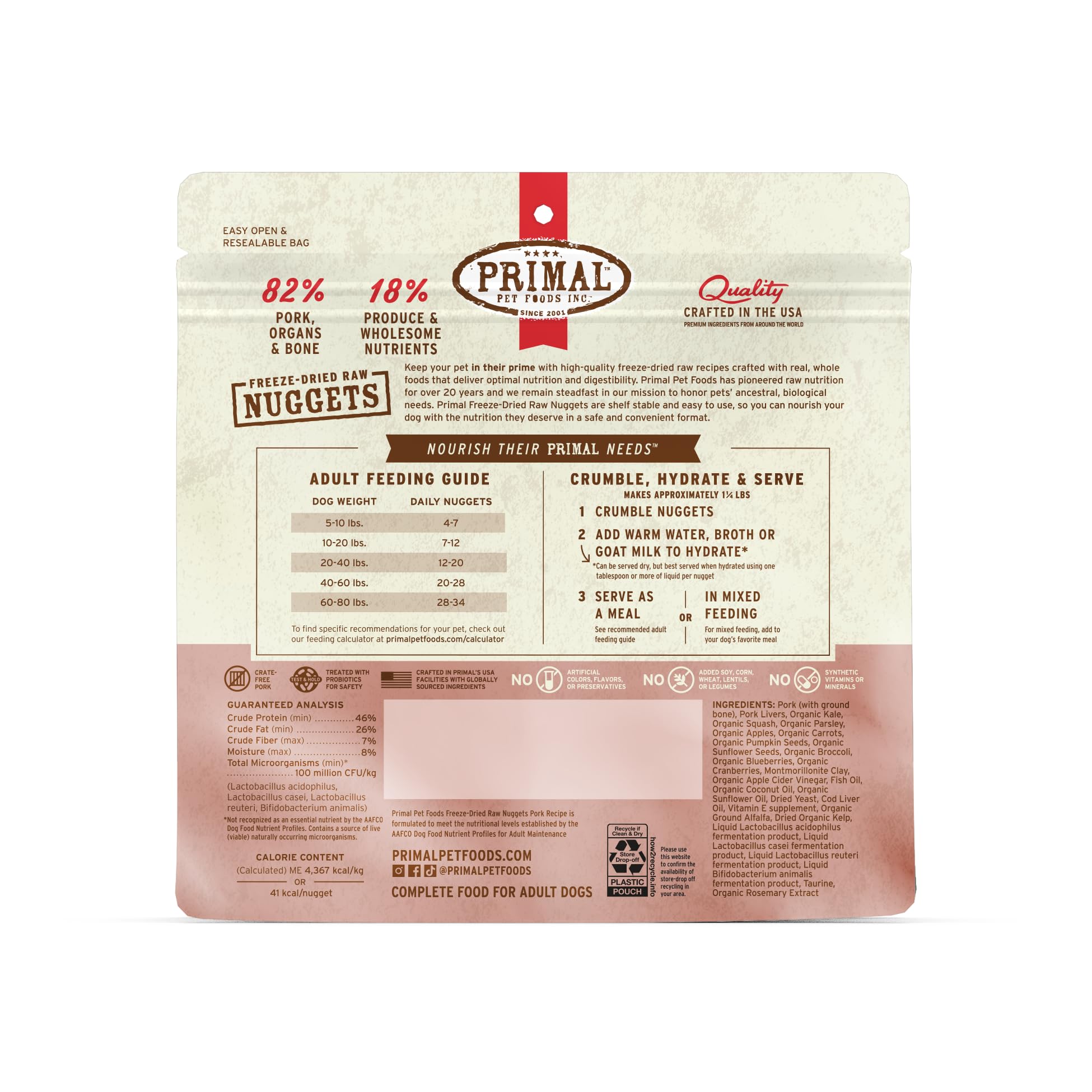 Primal bocaditos cerdo snack saludable para perros.