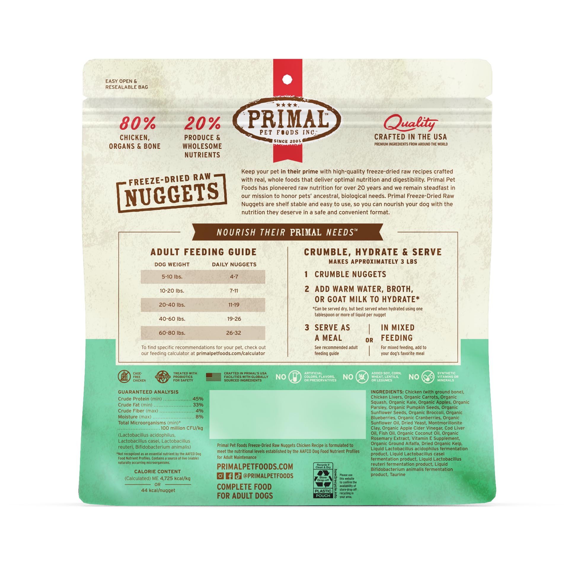 Primal alimento liofilizado hecho en EE. UU., nutritivo y conveniente.