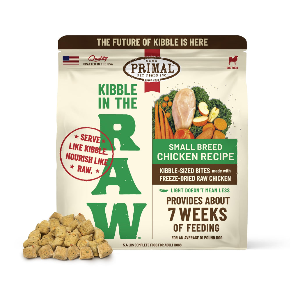 Primal Kibble en Crudo: bolsa de 5.4 lb para alimentar razas pequeñas sin hidratación.