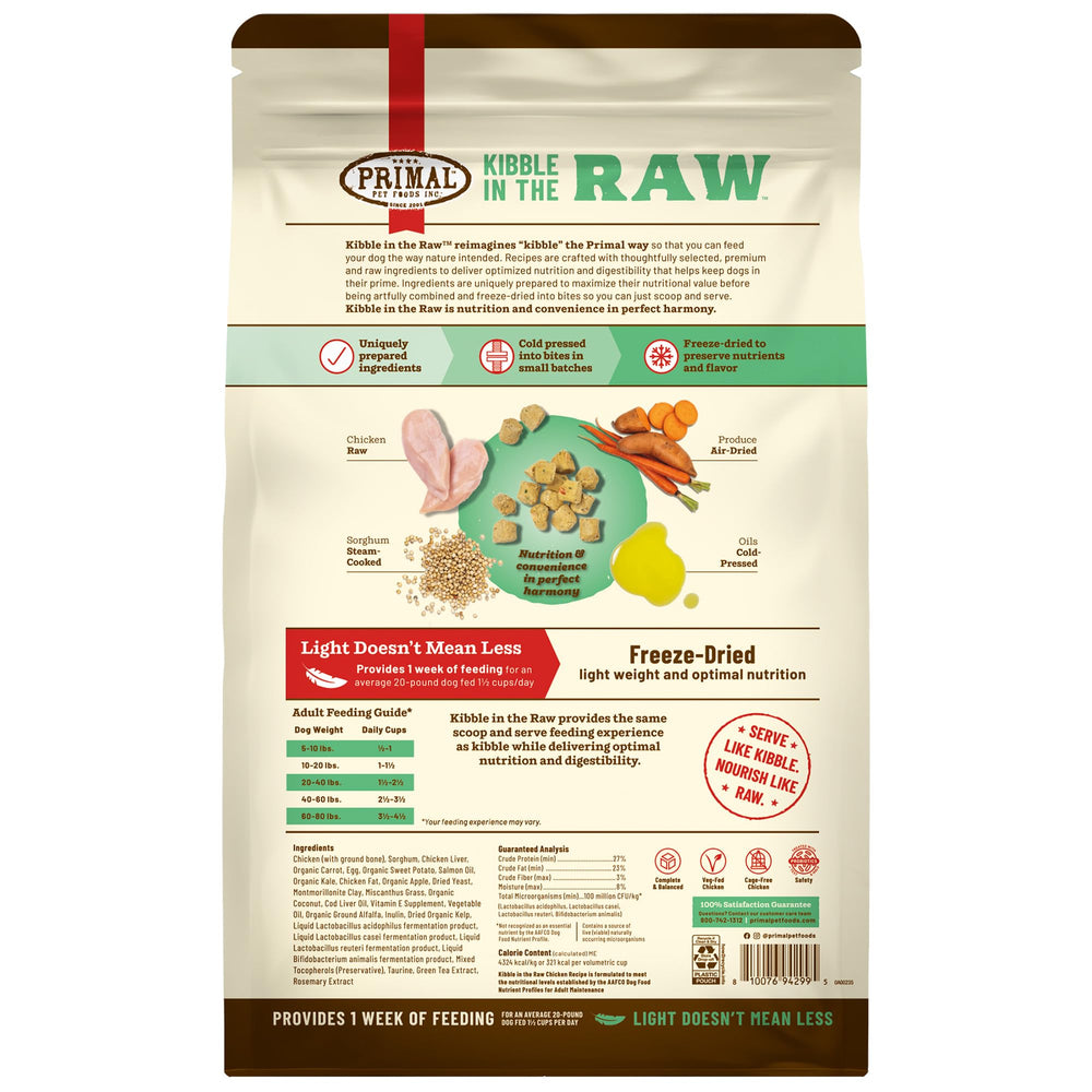 Primal Kibble in The Raw, cuidado de piel y pelaje con ingredientes naturales.