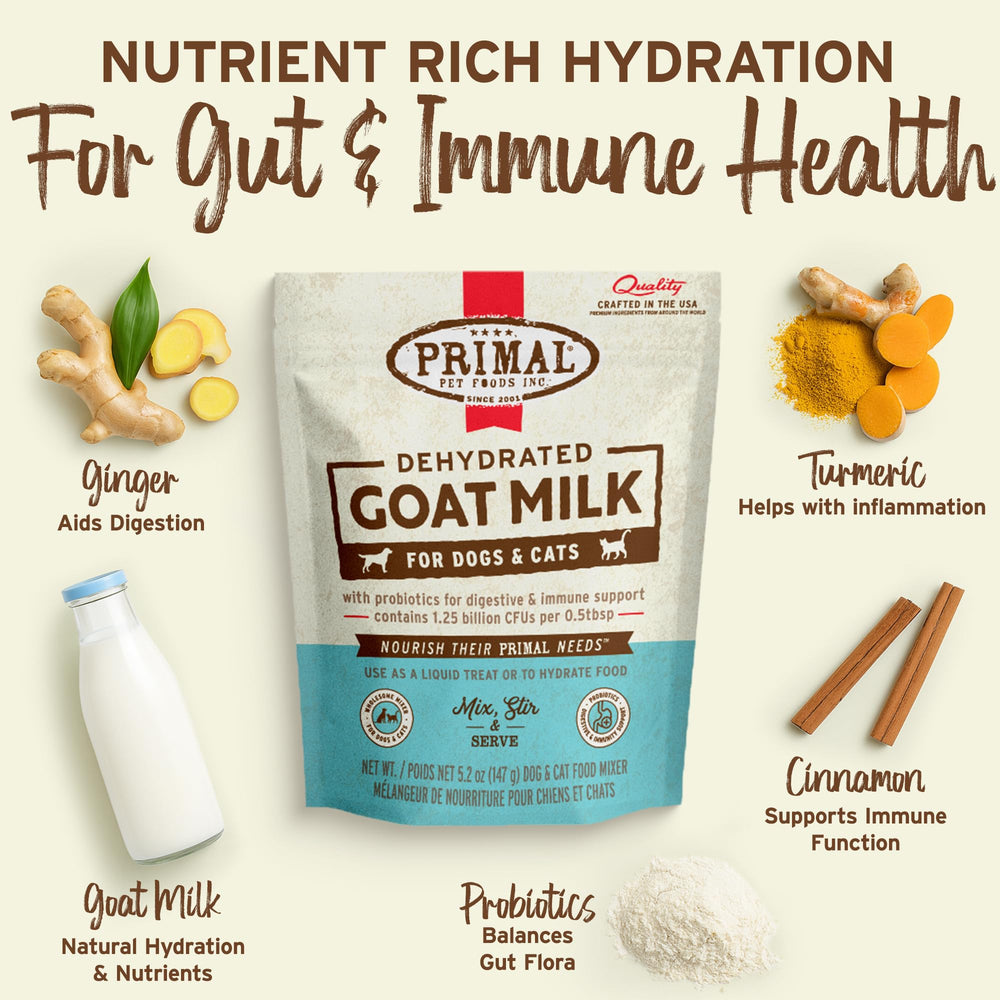 Mezclar Primal Goat Milk Powder con agua tibia para topper cremoso.