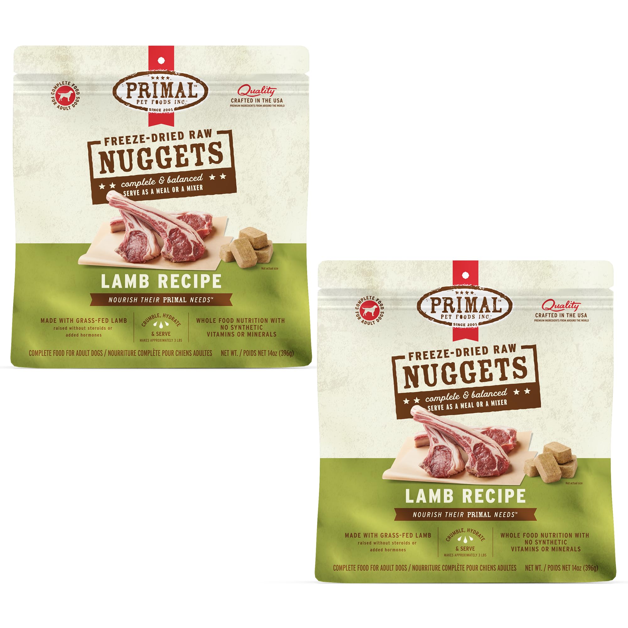 Primal Nuggets cordero secos, alimento completo para perros.