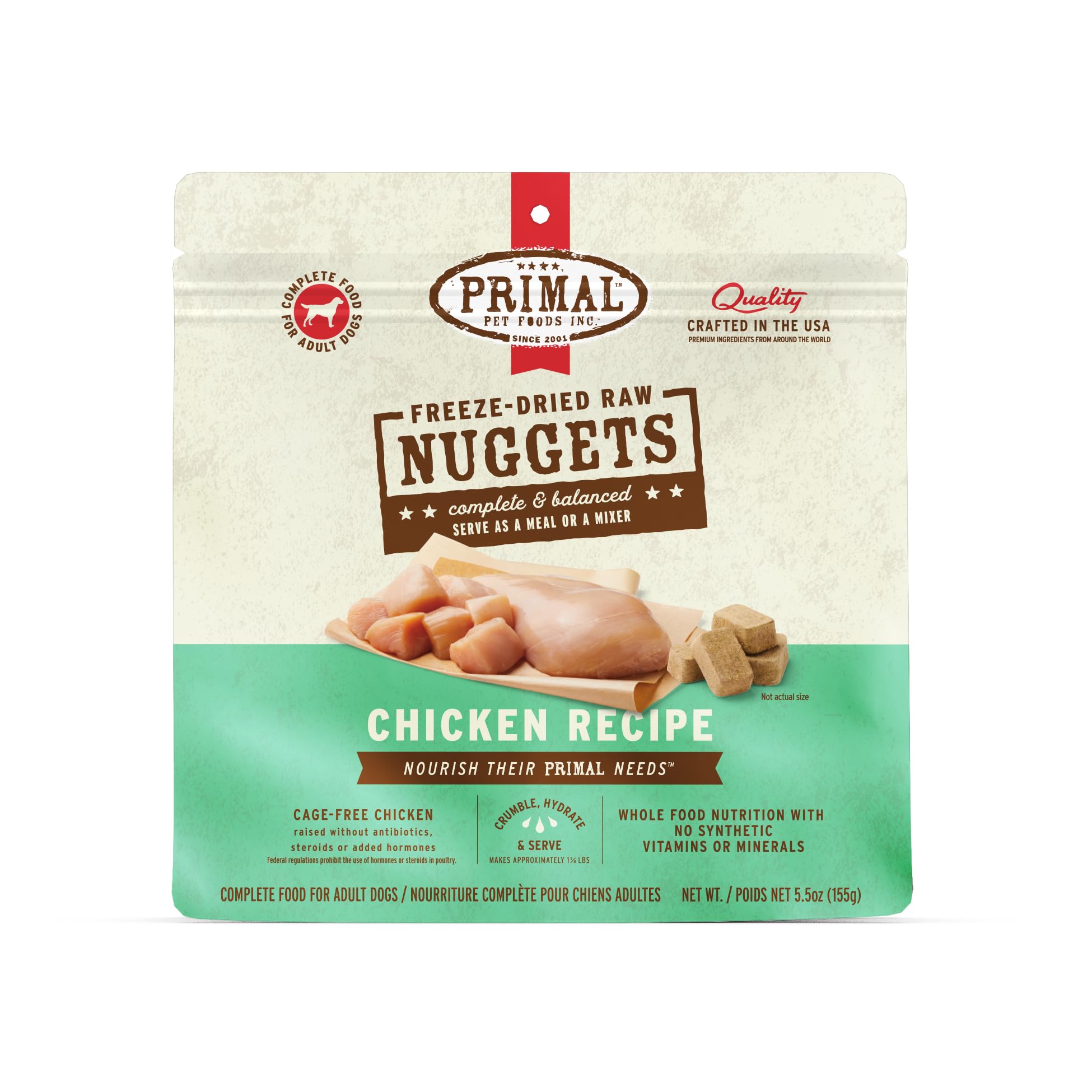 Primal Nuggets pollo liofilizados: bocados nutritivos para perros activos.