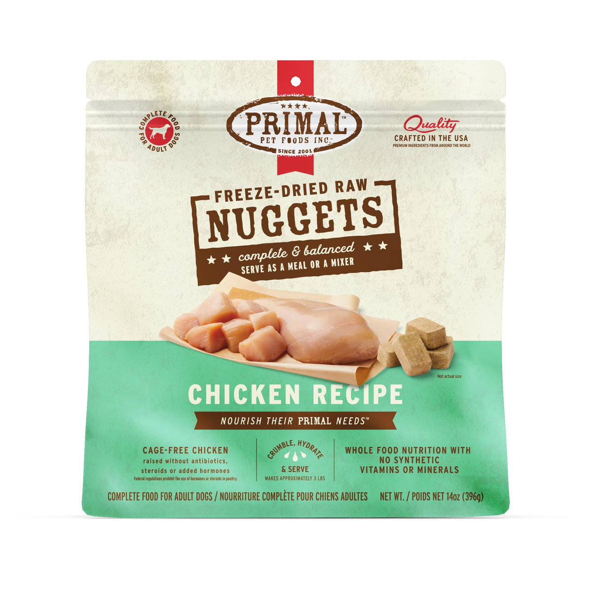 Primal Pet Foods: bocado liofilizado de pollo para perros, sabor sabroso