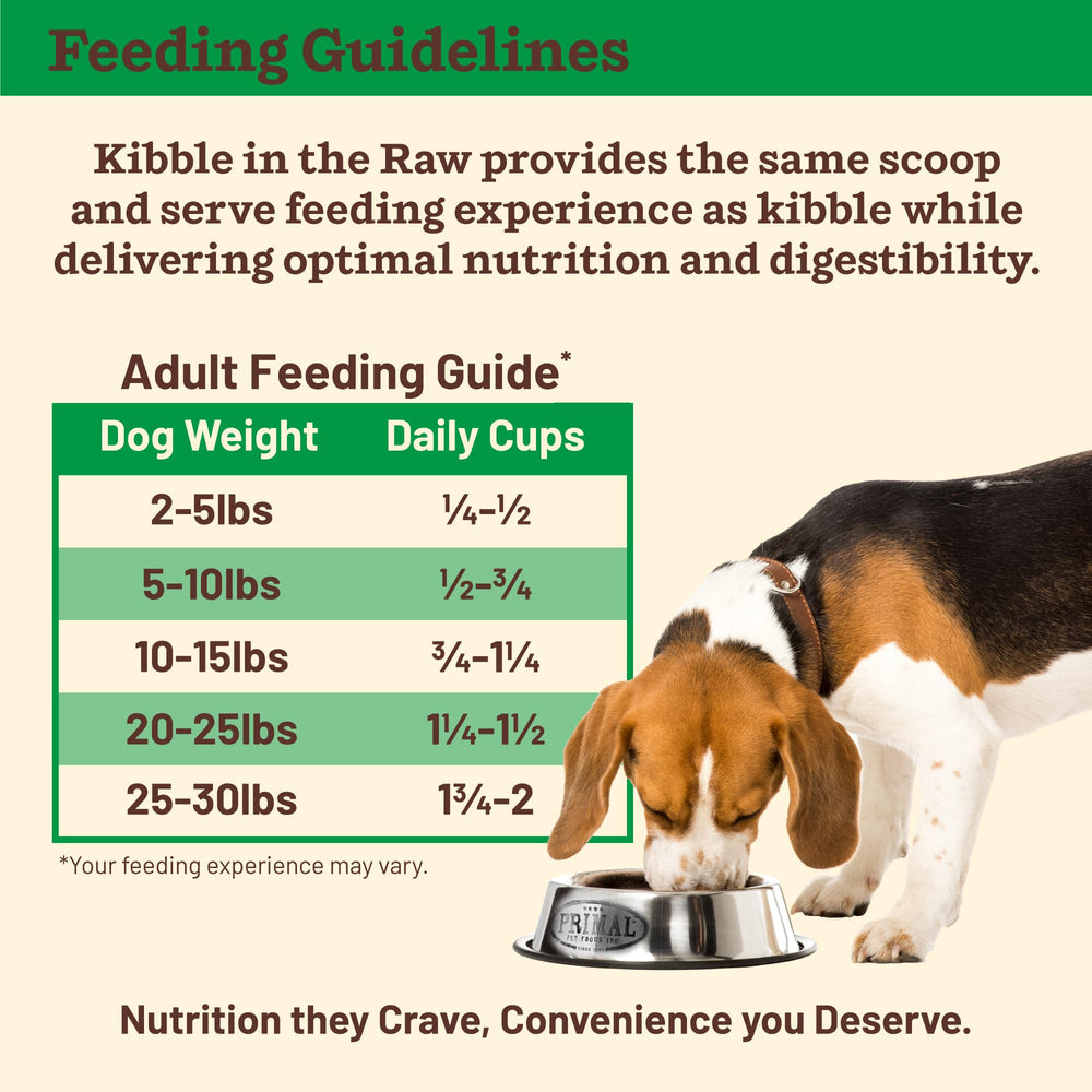 Primal Kibble kale orgánico, fibra natural para digestión suave.