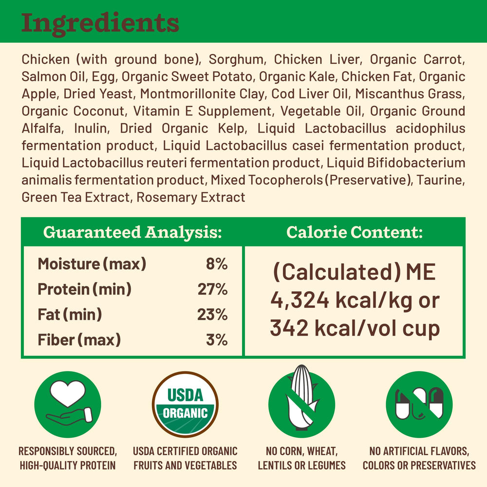 Primal Kibble zanahorias orgánicas, antioxidantes naturales para energía.