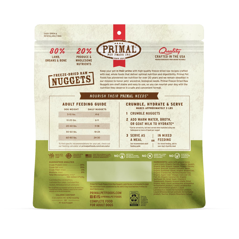 Primal Pet Foods: nuggets-lamb-proteina-alta, proteína de cordero para energía diaria.