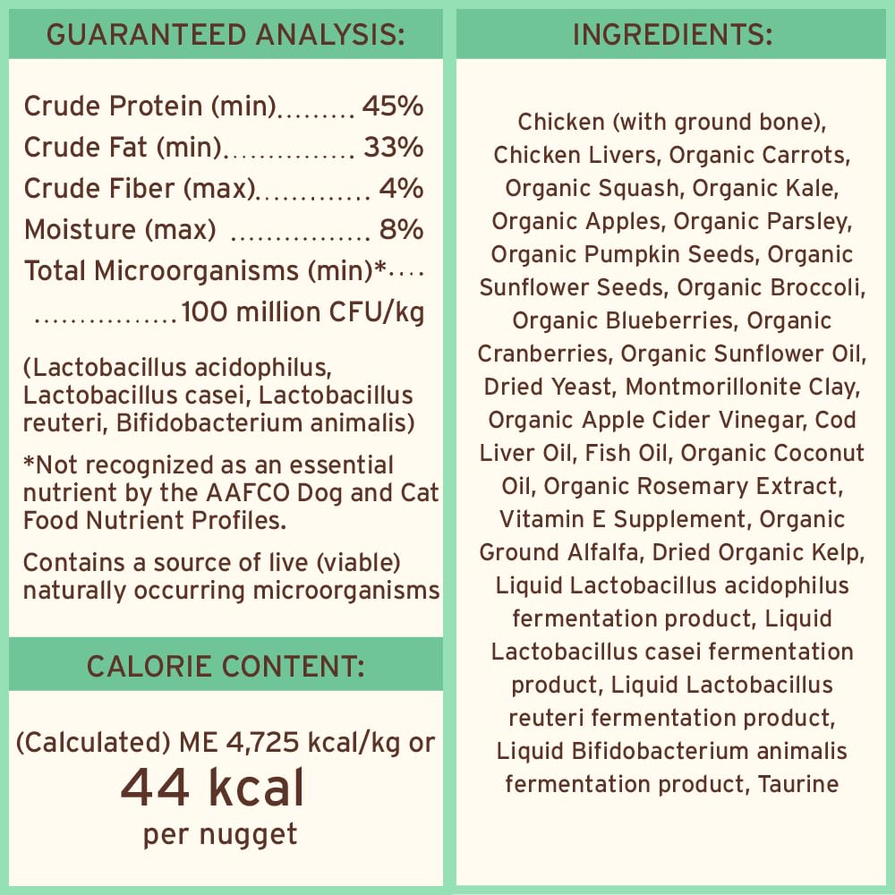 Primal Pet Foods bocaditos de pollo sin granos, opción apta para dietas especiales.