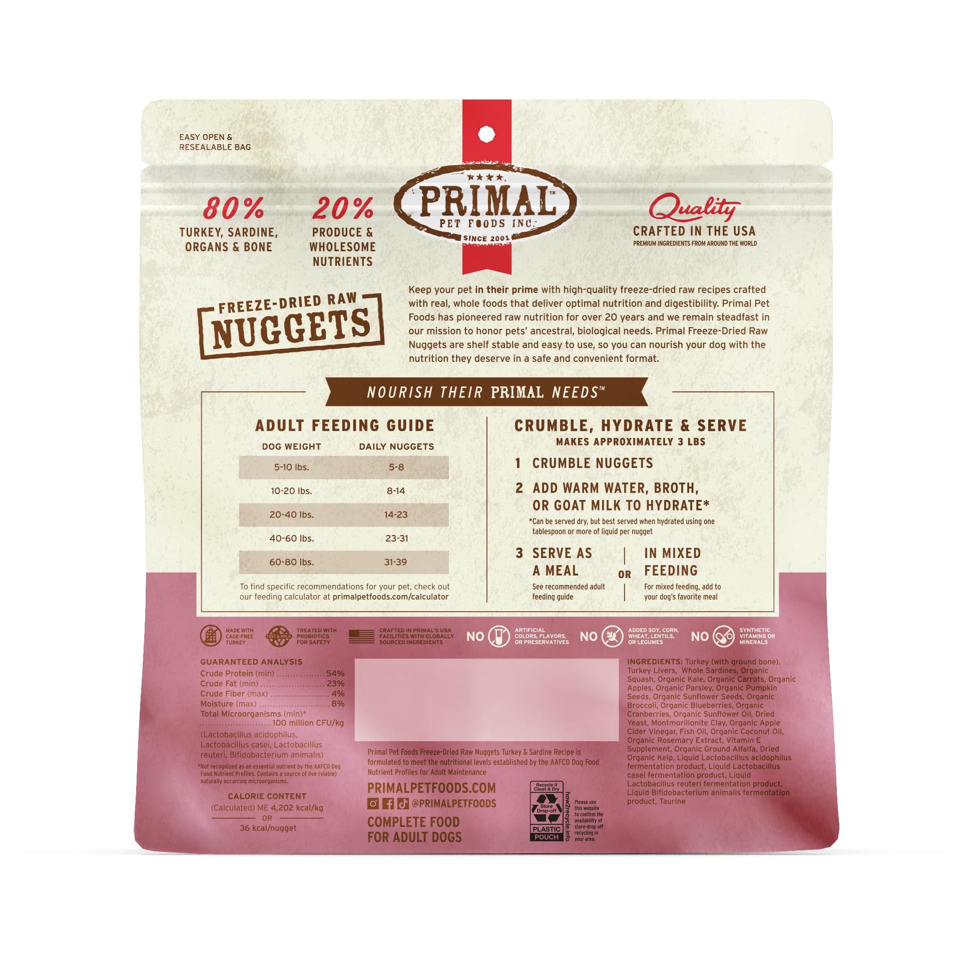 Primal libre de granos y conservantes para perros sensibles.