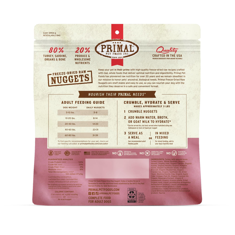 Primal libre de granos y conservantes para perros sensibles.