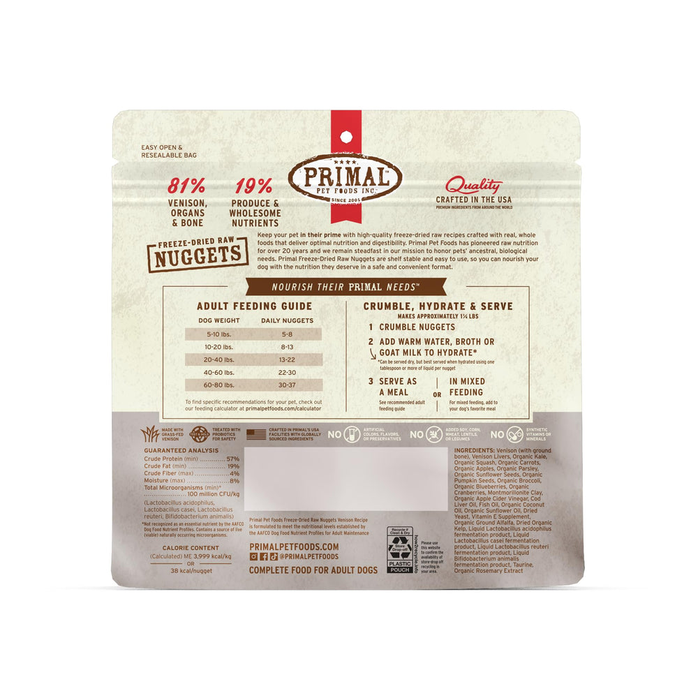 Primal Venado Frizados Nuggets hecho en EE. UU.: ingredientes de origen real.