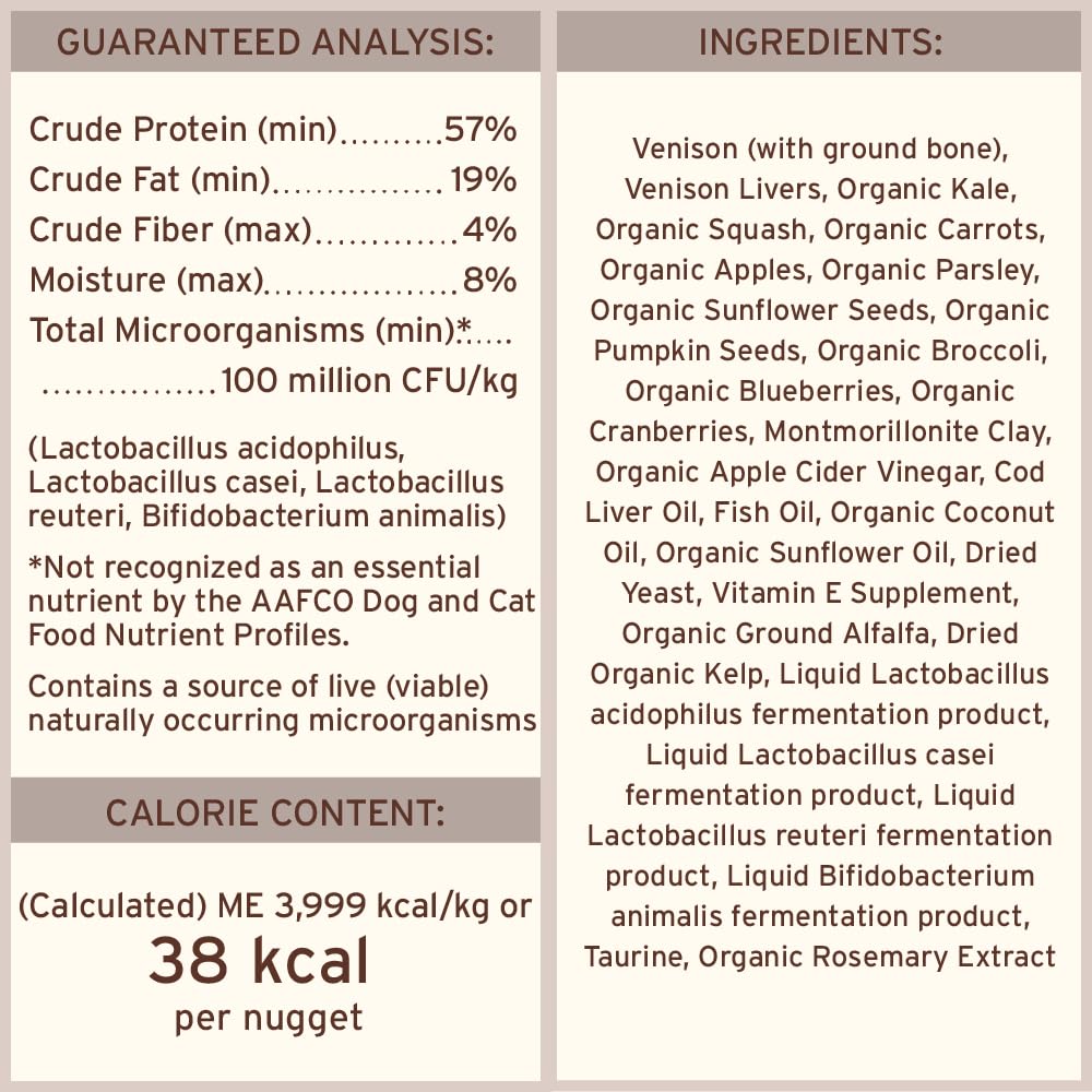 Primal Venison Nuggets snack saludable para perros activos.