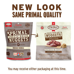 Primal Venison Nuggets textura crujiente para masticación agradable.