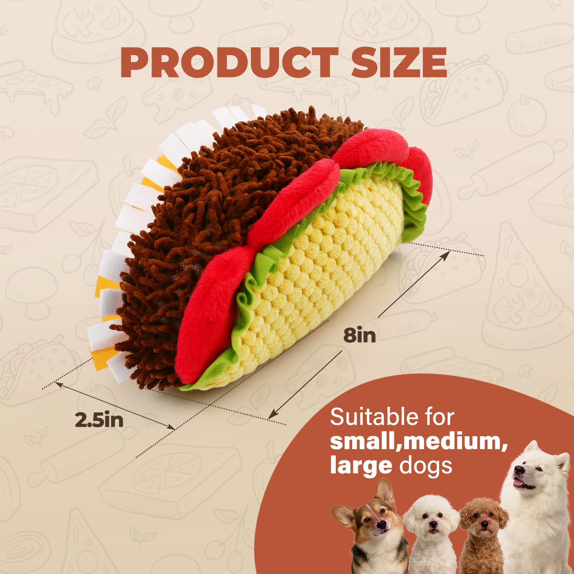 Prime Pets taco de peluche con chirriador, ideal para morder suave