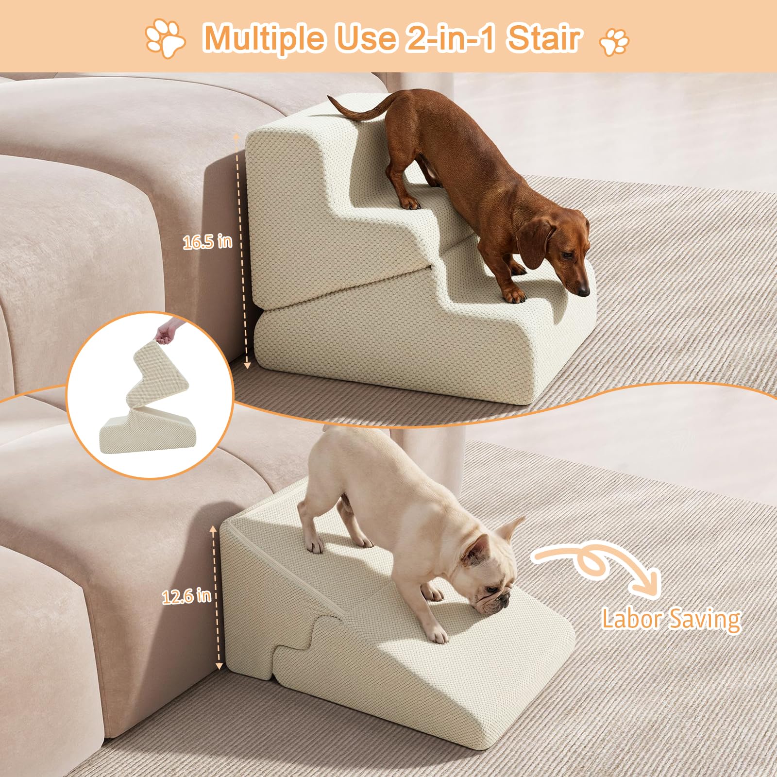 PRIMEPATIO escaleras para perro 2 en 1, transita entre rampa y escalera