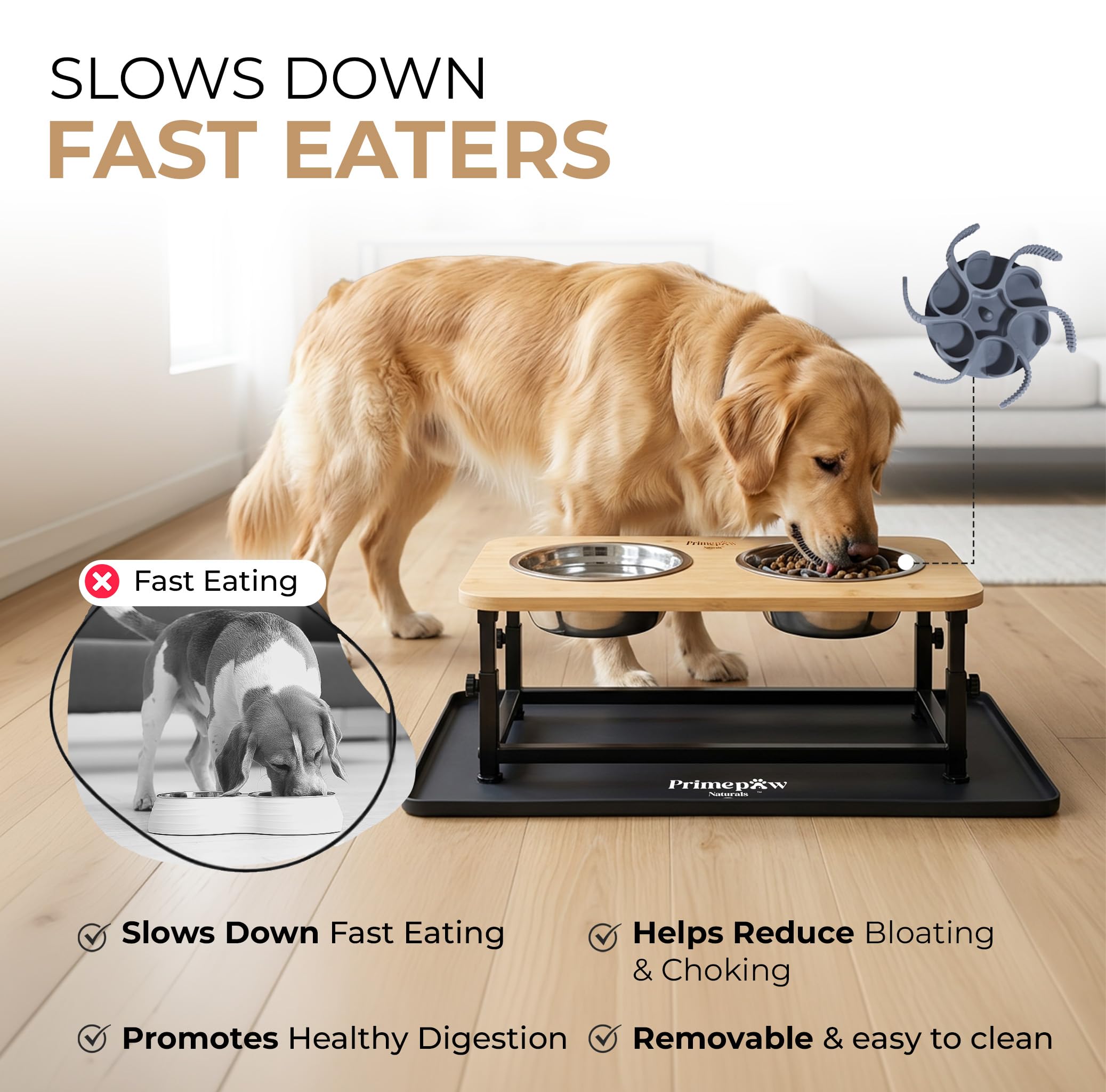 PrimePaw Naturals inserto lento ayuda a comer con calma y mejor digestión.