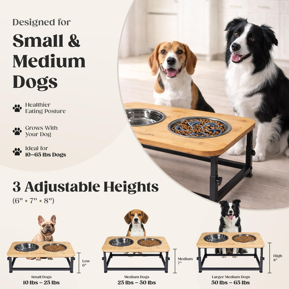 PrimePaw Naturals juego completo para alimentación elevada, ideal para perros pequeños y medianos.