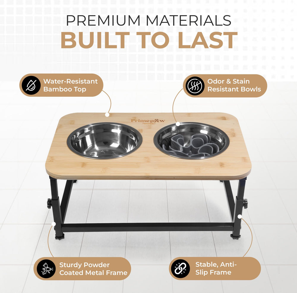 PrimePaw Naturals tres alturas ajustables permiten adaptar la altura de comida.