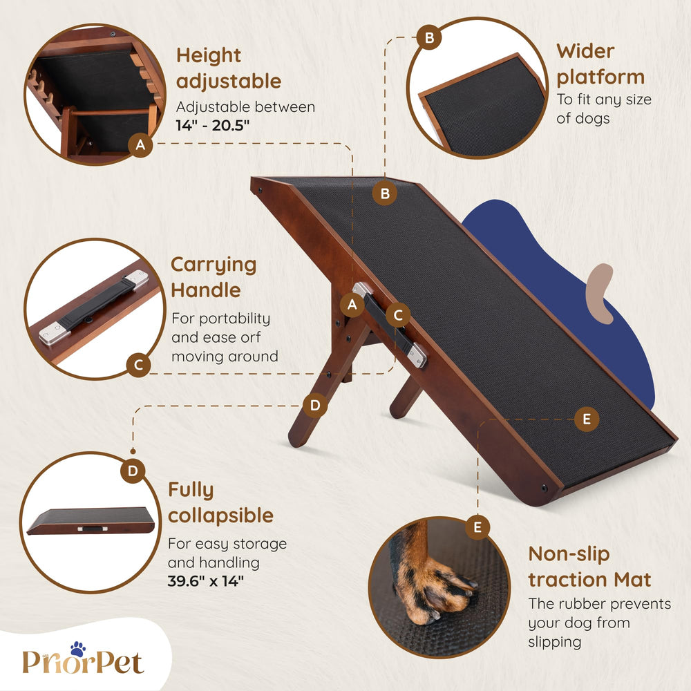 PRIORPET anti-slip rubber surface keeps pets secure during climbs.