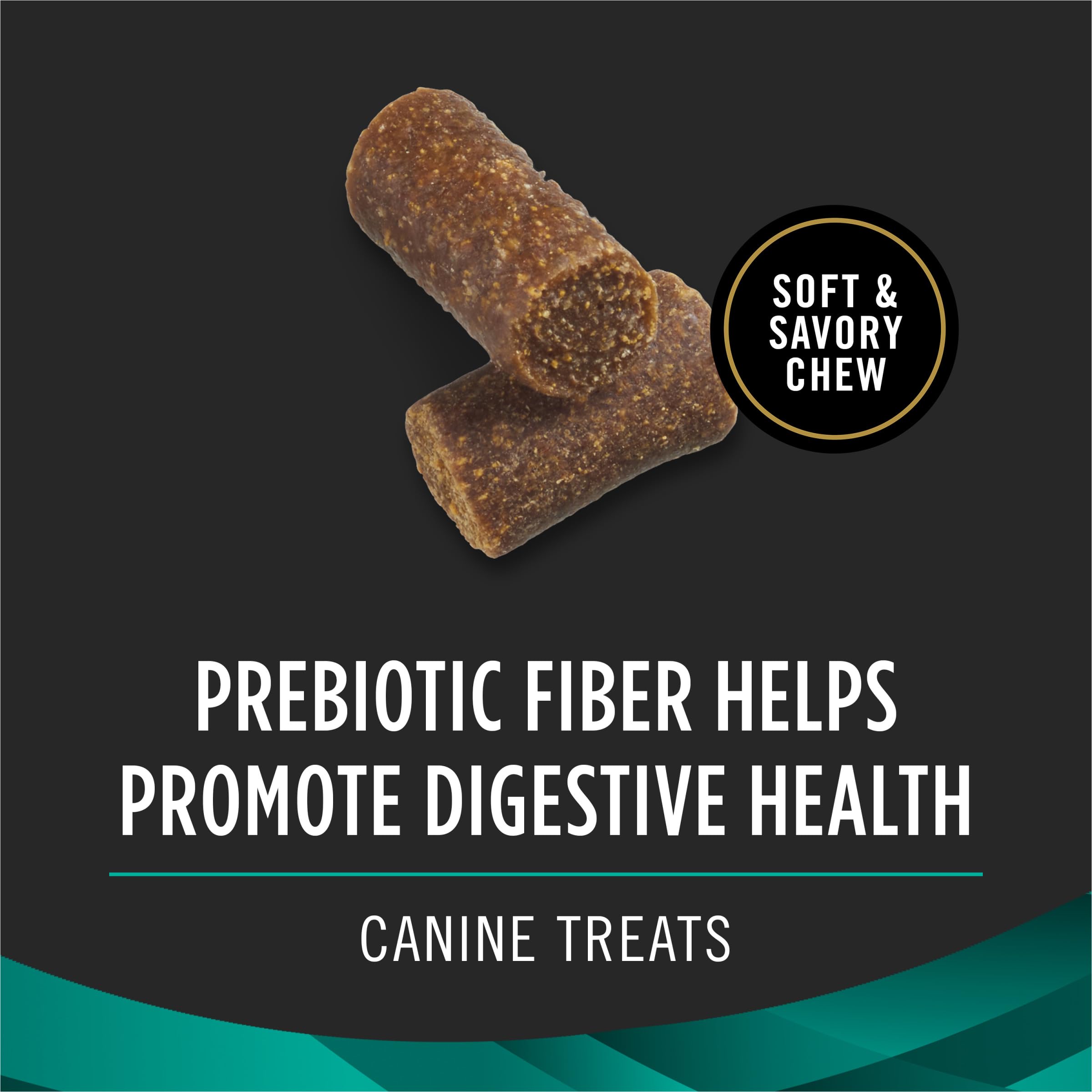 Pro Plan Digestive Health Bites ingredients closeup, natural prebiotic fiber for digestive support.