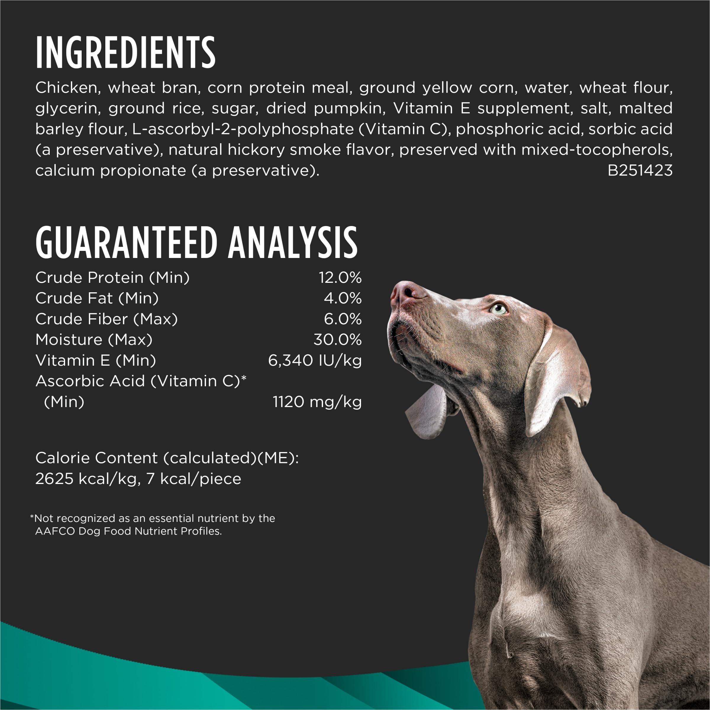 Purina Digestive Health Bites bag detail, no artificial colors or flavors.