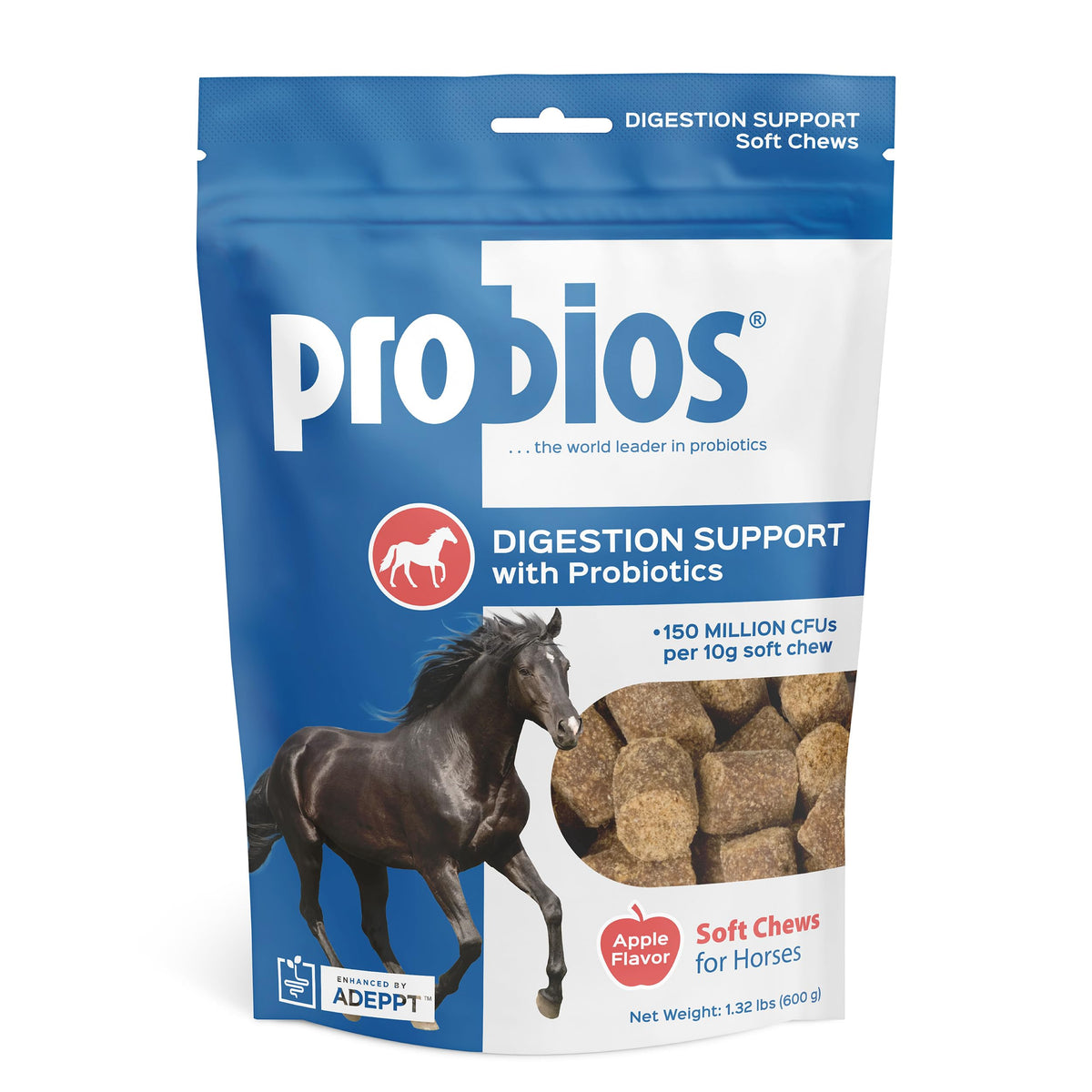 Probios para caballos: masticables suaves con sabor manzana para apoyo digestivo diario.