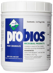 Probios gránulos para caballos en envase de 5 libras, apoyo digestivo diario.