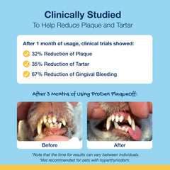 ProDen PlaqueOff primer plano de dientes y encías para cuidado oral.