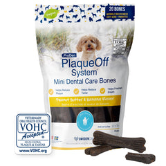 ProDen PlaqueOff Mini: hueso dental con mantequilla de cacahuete, ideal para higiene oral diaria.