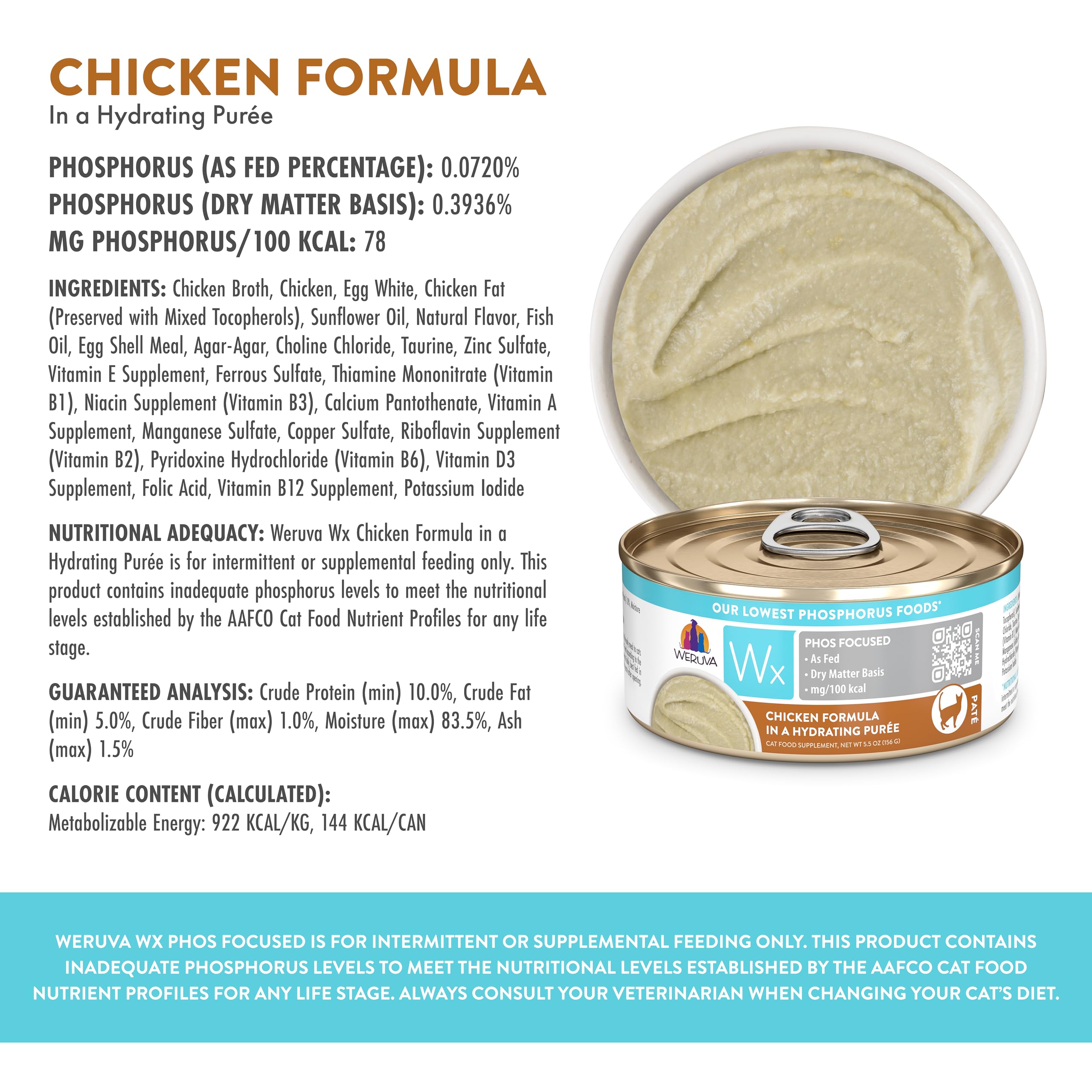 Proteína alta en puré Weruva Wx Phos Focused para digestión óptima.