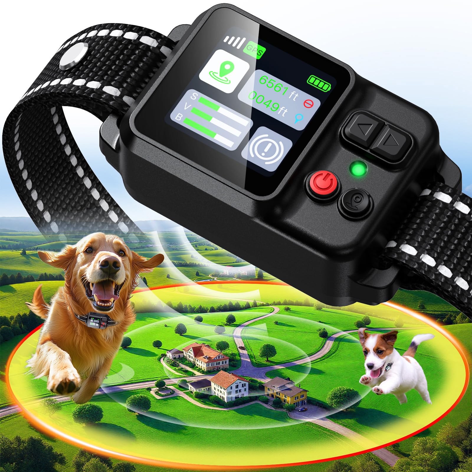 PRTRLFC collar GPS inalámbrico en primer plano, posicionamiento preciso para paseos diarios.