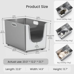 PTFFF caja extragrande de acero inoxidable ideal para gatos grandes y varios.