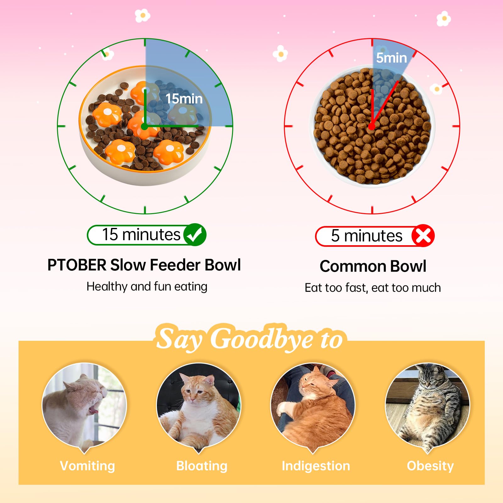 PTOBER cuenco cerámico de gran diámetro para gatos sin molestar bigotes