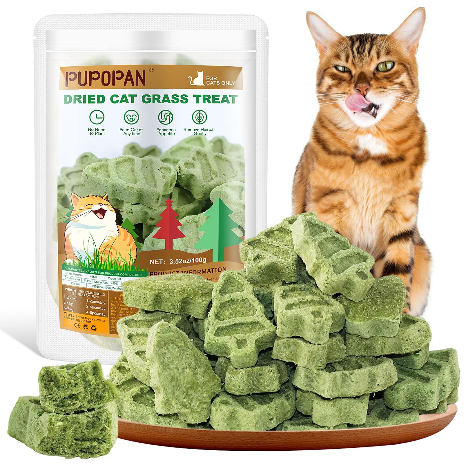 PuPoPan palitos mordedores de hierba para gatos, enfoque 100 g, cuidado dental diario