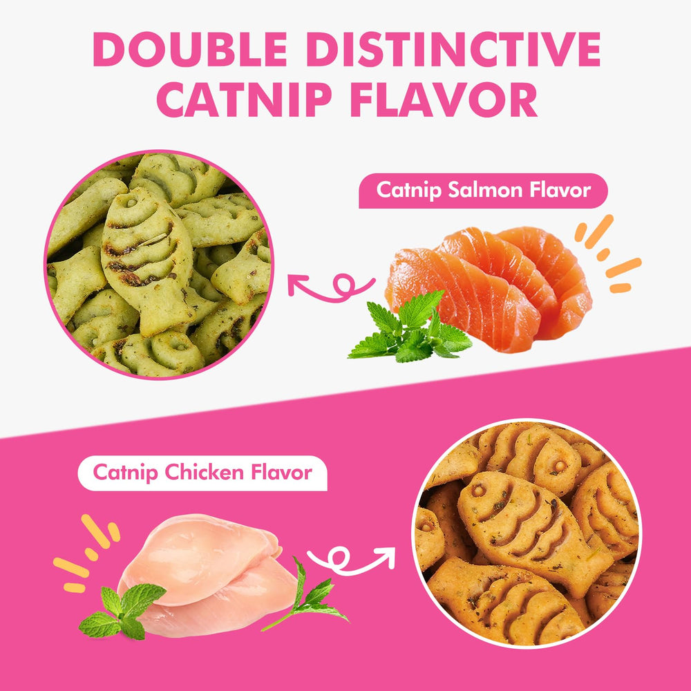 Galletas de Puddonio para gatos con salmón y catnip en forma de pez, crujientes.