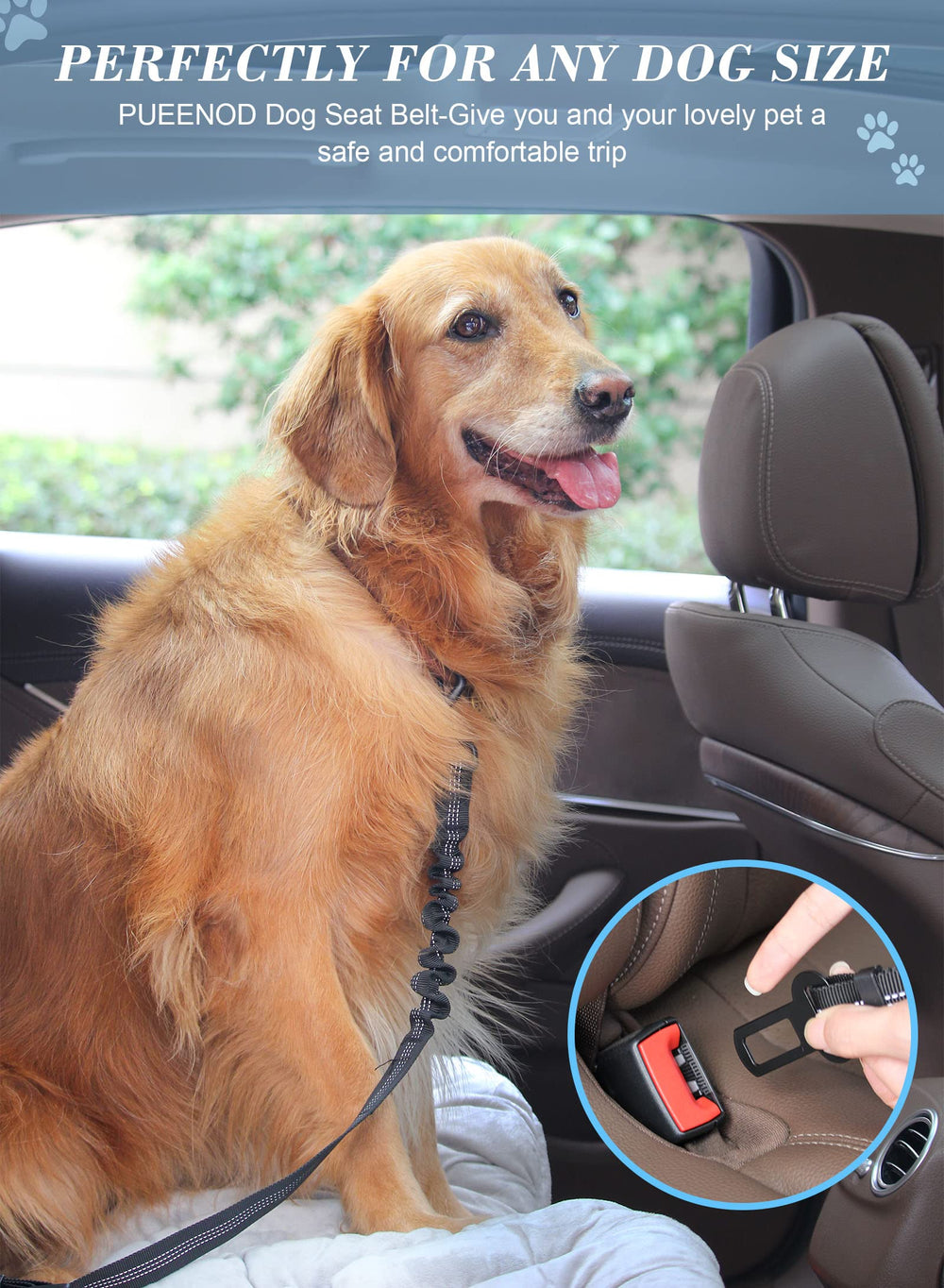 PUEENOD correa seguridad perro coche ajuste 21-30 pulgadas para tamaños variados