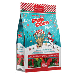 Pup Corn Plus, empaque navidad 24 oz, snack festivo para perros.
