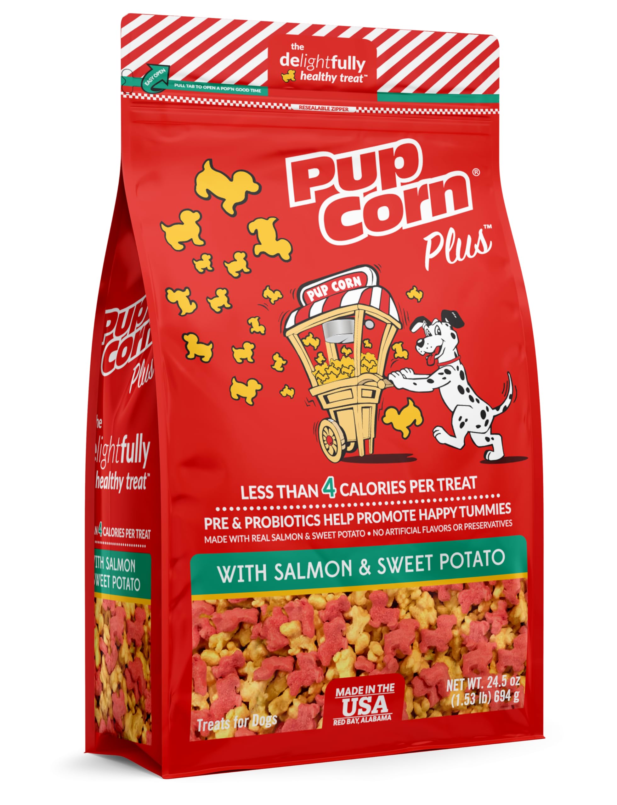 Pup Corn Plus con salmón y batata dulce, premio crujiente para masticar