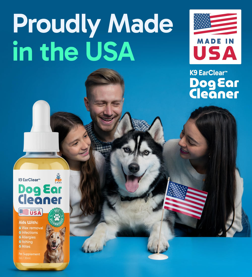 Pup Labs Ear Clear cuidado-diario: formato práctico de una onza para uso rutinario.