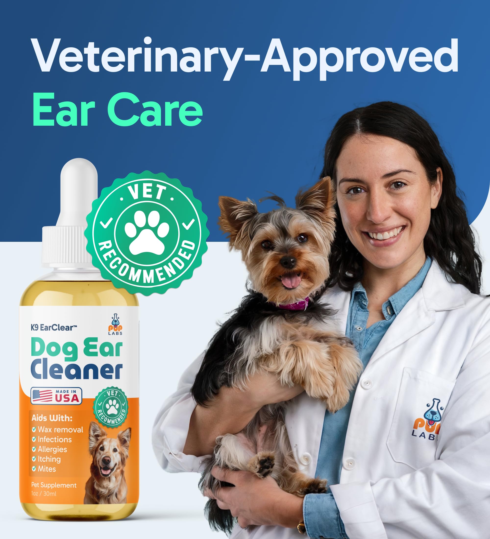 Pup Labs Ear Clear hinojo: ingrediente natural para comodidad durante la limpieza.