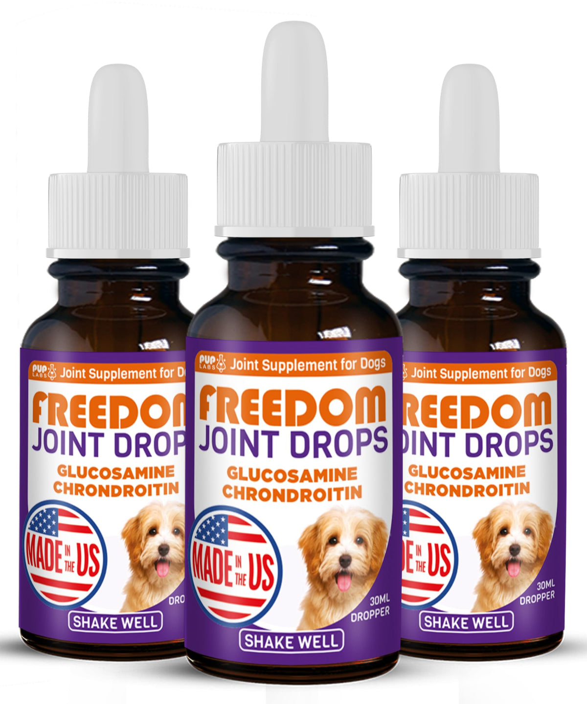 Pup Labs Freedom Joint Drops en bote, apoya la flexibilidad de las caderas de tu perro