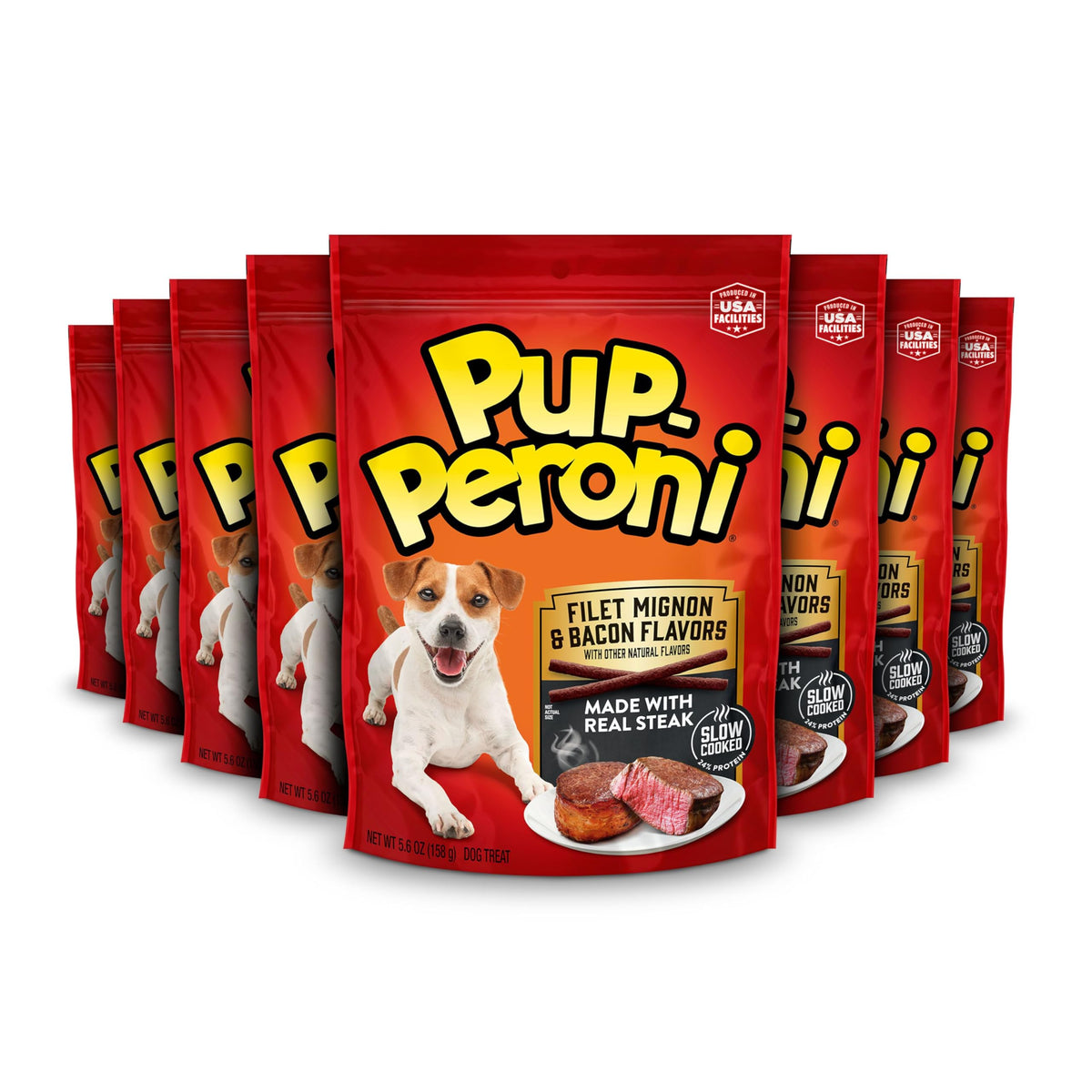 Golosinas Pup-Peroni Filet Mignon y Bacon, empaque de ocho bolsas, snack suave para perros