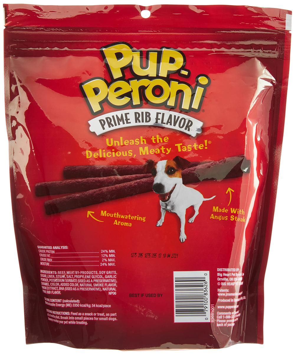 Pup-Peroni Prime Rib: snack suave con textura fácil de masticar para perros pequeños.