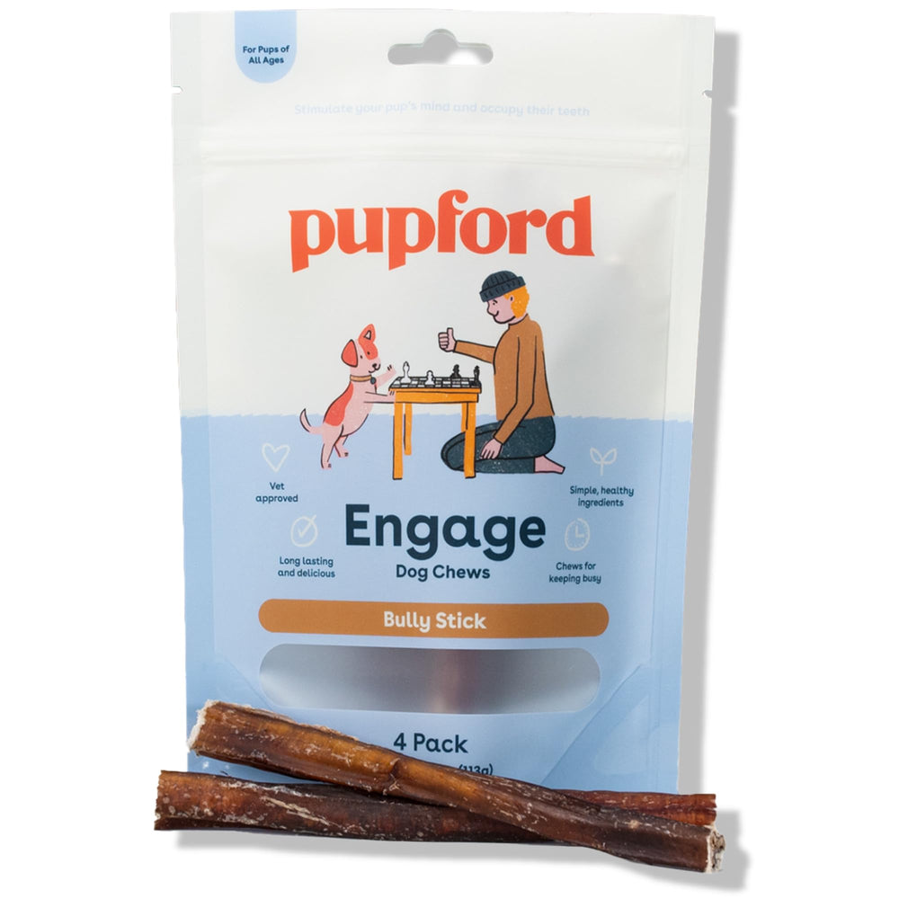 Pupford Bully Sticks de 6 pulgadas y 4 unidades para masticación duradera en perros.