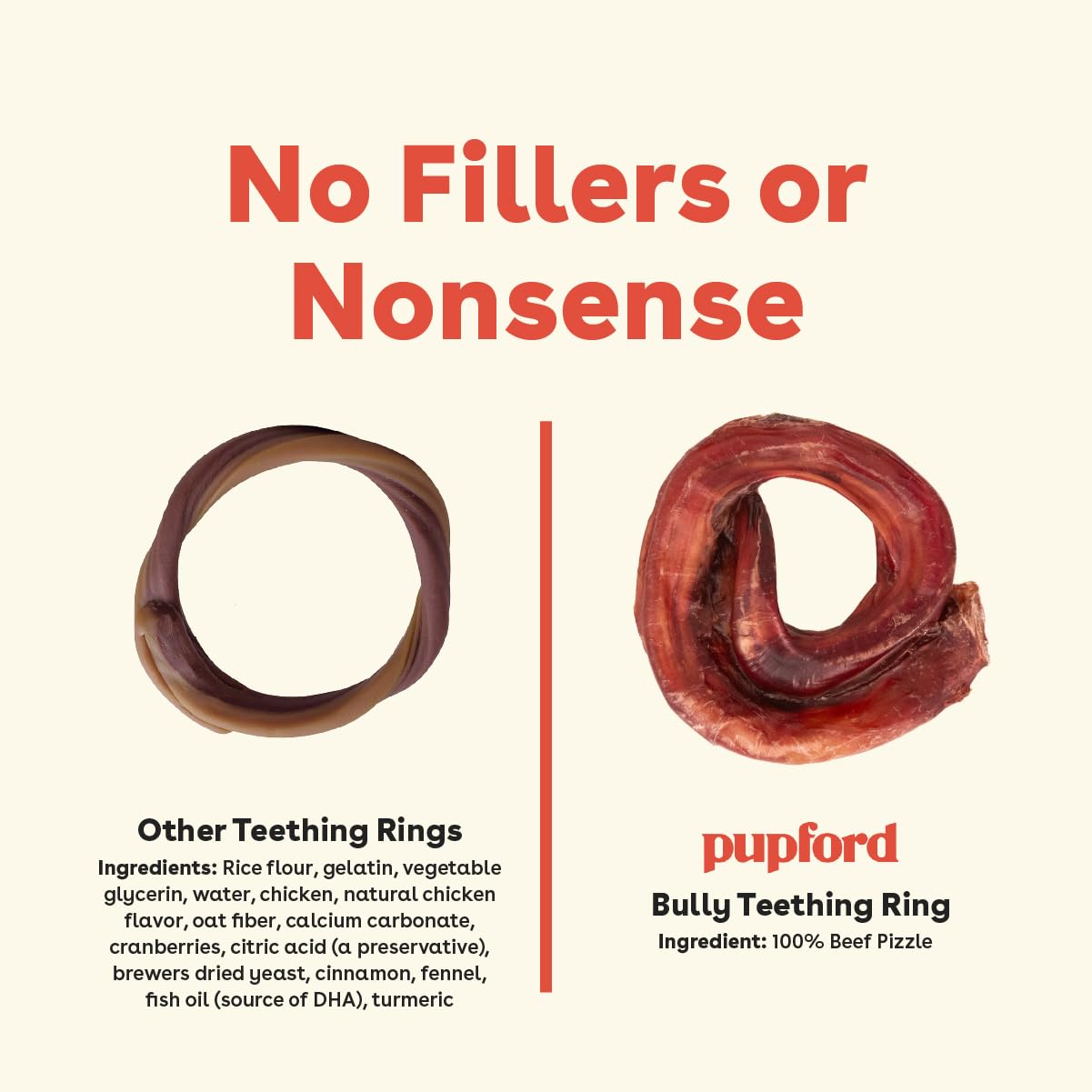 Pupford Bully Stick Rings uso diario para redirigir la masticación destructiva.