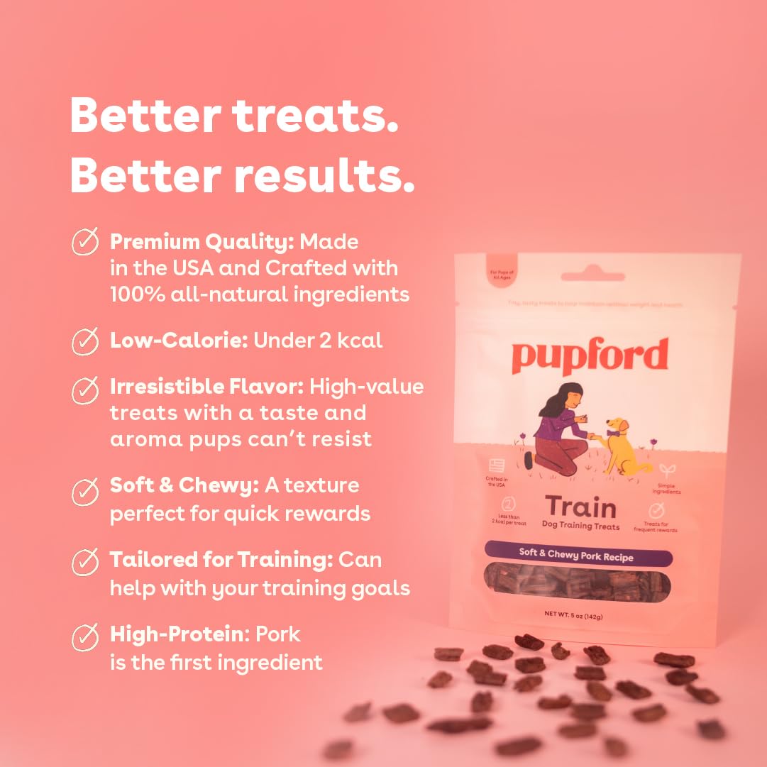 Pupford Envase de premios con ingredientes limpios de origen estadounidense.