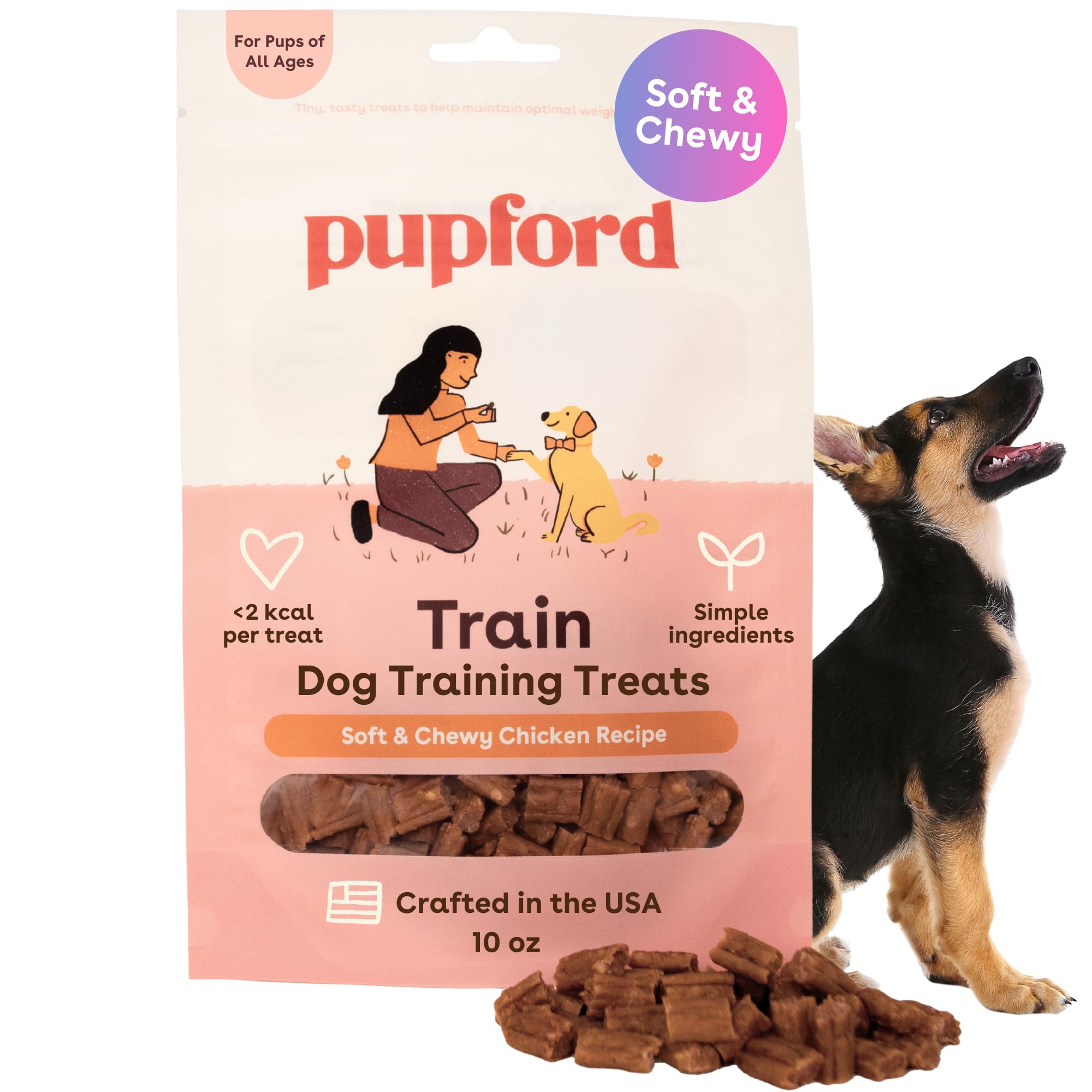 Premios Pupford de entrenamiento suaves con sabor a pollo para perros.