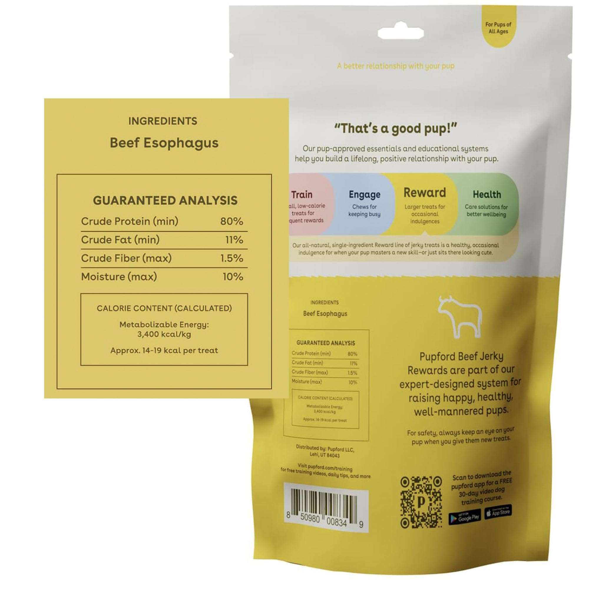 Pupford tiras de carne deshidratada un ingrediente, premio simple y natural para mimos.