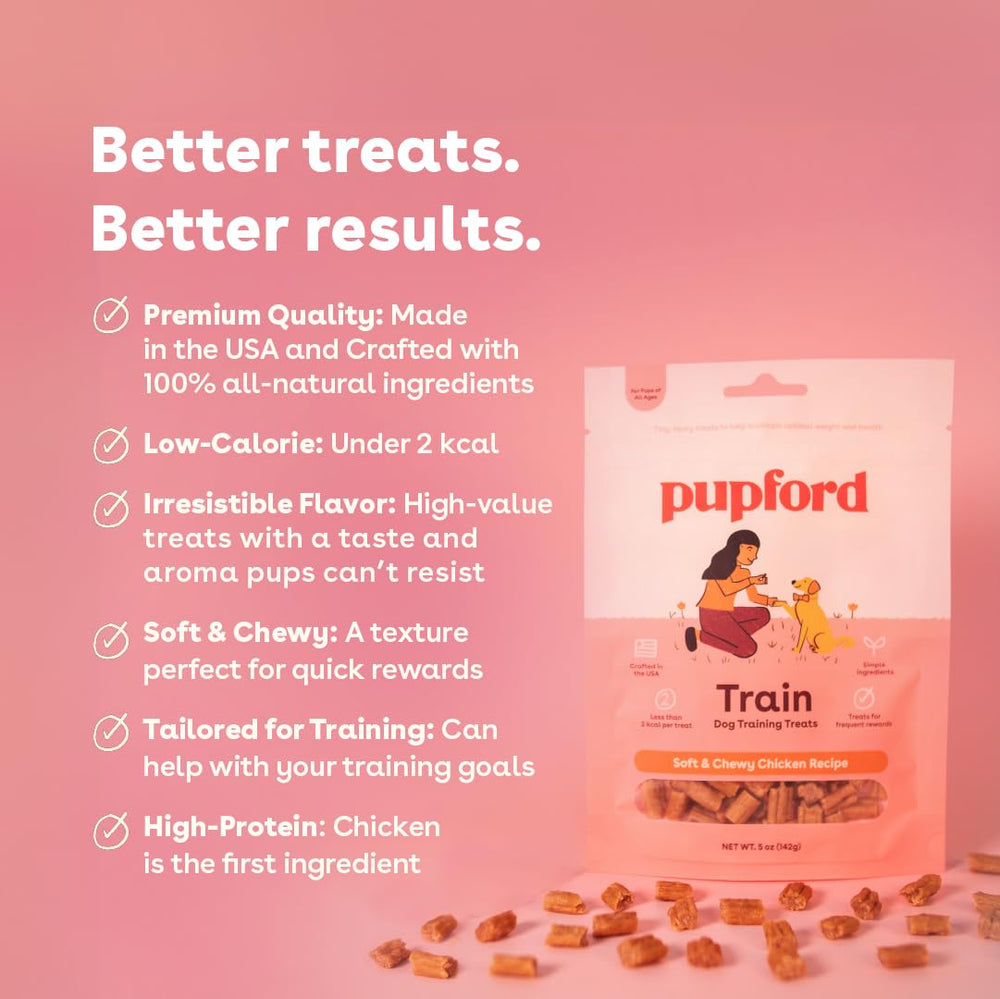 Primer plano de golosinas de pollo Pupford para premiar.