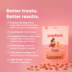 Primer plano de golosinas de pollo Pupford para premiar.